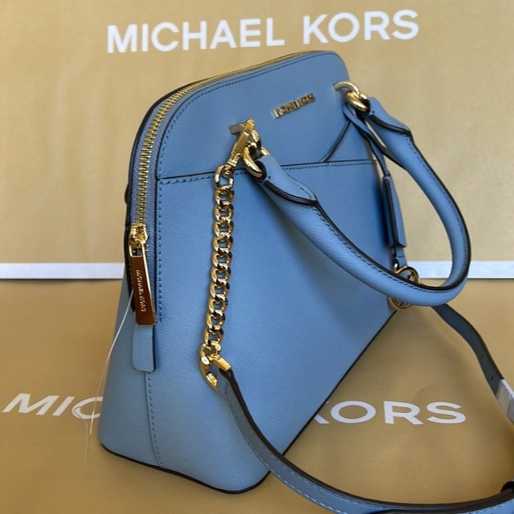 Michael Kors Jet Set Travel Medium Dome Satchel Crossbody Leather Chambray - Picture 8 of 16